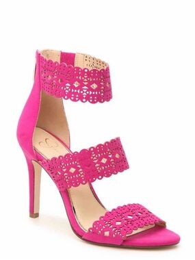 Jessica Simpson Fuchsia Laser-Cut Stiletto Sandals